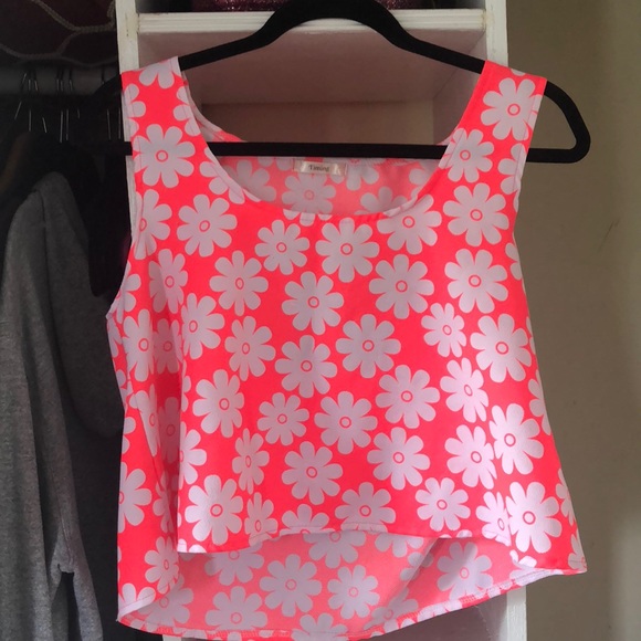 Tops Neon Pink Crop Top With White Flowers Poshmark